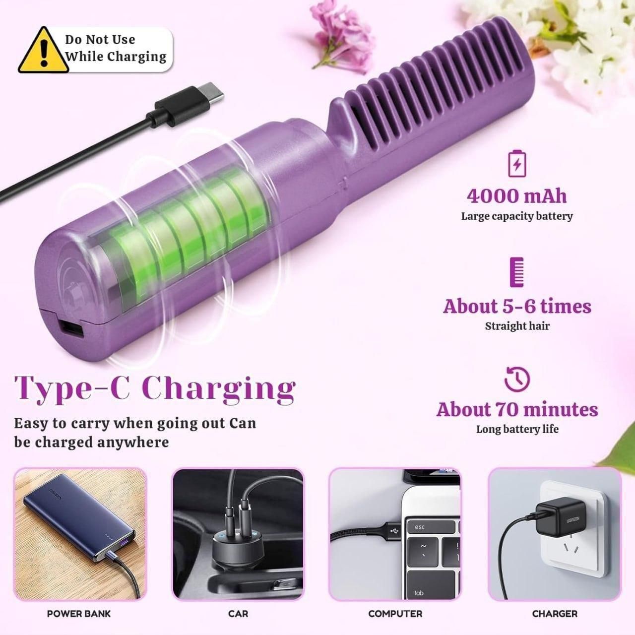 Mini Cordless Hair Straightener Comb